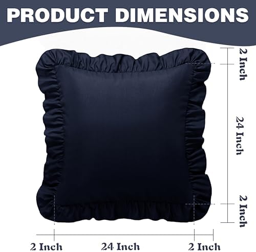 KKJIAF 2 Pack Ruffle Pillow Cases 24x24 Inches, Navy Blue - Image 3