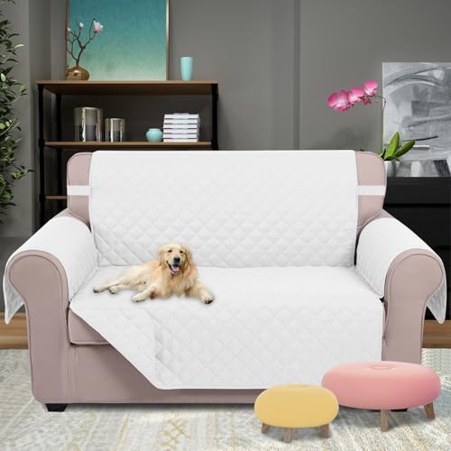 U-NICE HOME Loveseat Sofa Cover for 2 Cushion Couch, White - Image 2