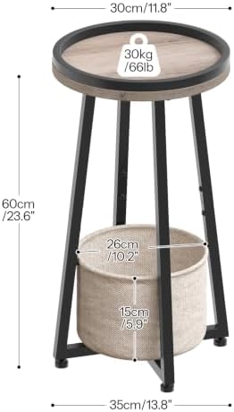 HOOBRO Small Round Side Table, 2-Tier Round Sofa End Table, Compact Nightstand with Cotton Linen Storage Basket, for Small Space, Living Room, Bedroom, Dorm, Greige BG183BZ01 - Image 3