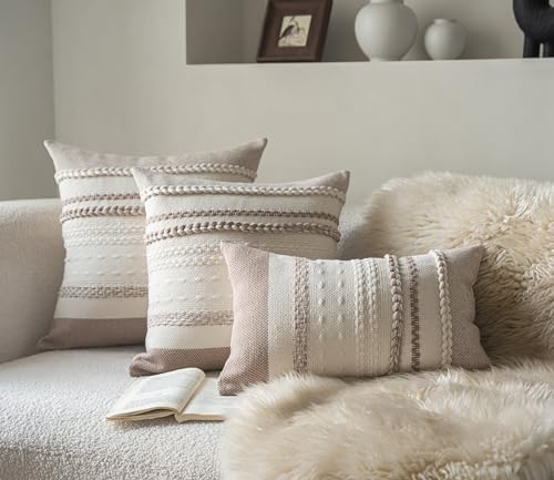 Cethom Boho Throw Pillow Covers 18x18 Inch Set of 2, Khaki Textured Decorative Couch Pillow Cases for Farmhouse Home Decor, Accent Cushion Cover for Sofa, Bed, Living Room, Bedroom - Image 5