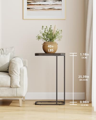 KJGKK C Shaped End Table, 27 Inches High Small Side Table for Sofa and Bed, Couch Table Slides Under, Tall Tv Tray Table for Living Room, Bedroom, Metal Frame, Black Oak - Image 3