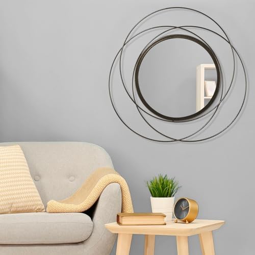 Circle Mirror for Wall with Iron Metal Wire Frame Wall-Mounted Mirror for Home Decor Living Room Bedroom Bathroom Entryway Large Brass 24" x 24" - Image 3