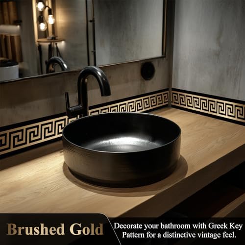 funlife Greece Pattern Peel and Stick Wall Border Stickers, Self Adhesive Skirting Wall Waist Line Decal for Bathroom Wall Vanity Mirror, 78.74"X3.93" Brushed Gold 1 Roll - Image 3