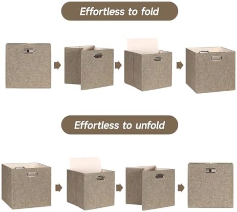 Posprica Collapsible Storage Bins,13×13 Foldable Storage Cube Boxes Fabric Drawer Fabric Storage Bins Vinyl Record Light Coffee, 4 Pack - Image 3