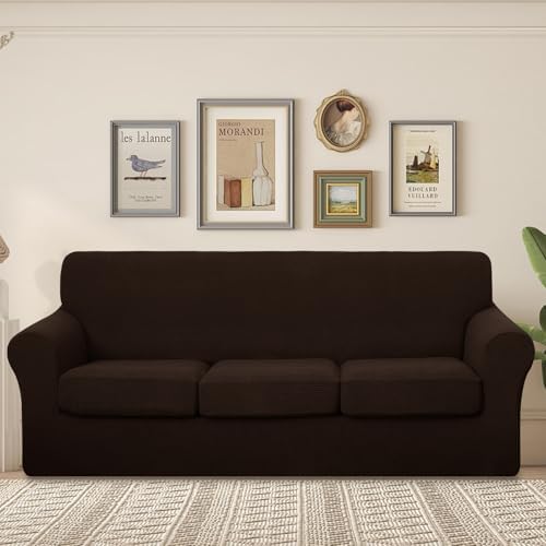 U-NICE HOME 4 Pieces Stretch Couch Cover Sofa Slipcover, Chocolate - Image 2