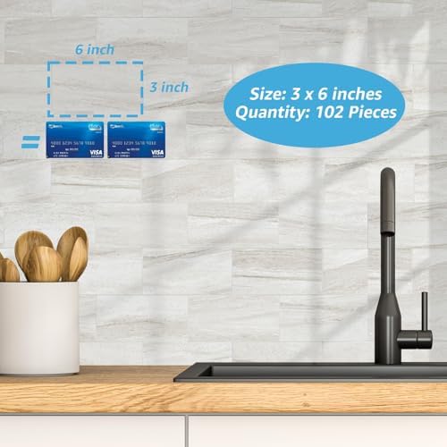 Art3d 102-Pack Peel and Stick Backsplash on Subway Tile, Biege Marble - Image 5