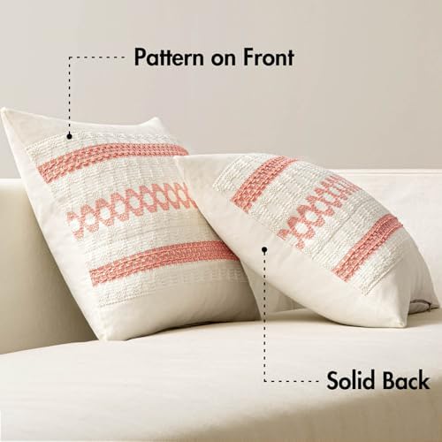 MIULEE Set of 2 Coral Red Boho Decorative Pillow Covers 18x18 Inch - Image 6