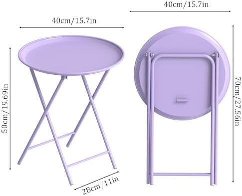 Garden 4 you Folding TV Tray Table, Metal Round Side Table, Purple Dinner Table with Metal Frame, Modern Outdoor Tray Table for Living Room, Bedroom, Patio & Small Spaces, 2 Packs - Image 3