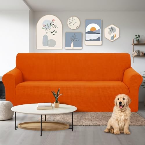 U-NICE HOME Stretch Couch Cover Slipcover for 3 Cushion Sofa, Orange - Image 2