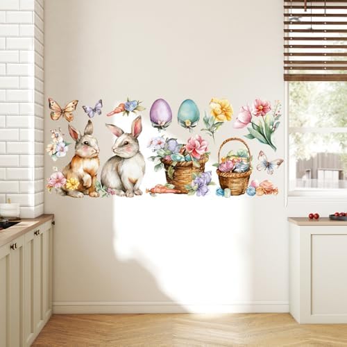 ANNA QUEEN Easter Bunny Wall Decals Peel and Stick Watercolor Rabbit Easter Egg Wall Stickers Removable Vinyl Spring Wall Decor for Kids Room Nursery Bedroom Classroom Holiday Wall Art - Image 4