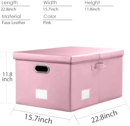 PRANDOM Collapsible Storage Box with Lid [1-Pack] Leather Fabric Foldable Storage Bin Organizer Container Basket Cube with Cover for Home Bedroom Closet Office Nursery Pink (22.8X15.7X11.8) - Image 5