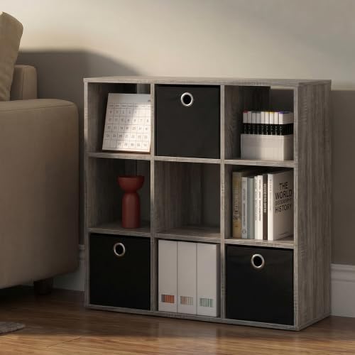 Furinno Simplistic 9 Cube Storage Organizer, Bookcase, French Oak Grey - Image 2