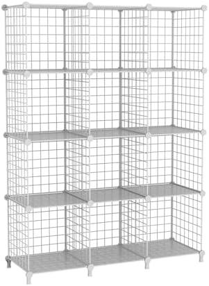 12-Cube Storage Organizer Metal Wire Shelf for Closet Office White by ATTDETJLbyATTDETJLHOME