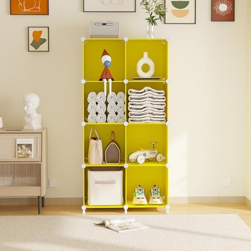 AWTATOS Cube Storage Organizer, 8 Cube Closet Organizers Stackable, Yellow - Image 3
