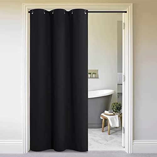 NICETOWN Faux Folding Accordion Doors, Front Door Curtains for Doorway, Privacy Blackout Living Room Bedroom Divider/Sliding Patio Decoration (1 Panel, 9ft Tall x 5ft Wide, Black) by NICETOWN