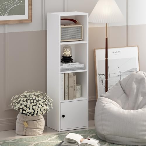 Furinno Luder Shelf Bookcase with 1 Door Storage Cabinet, White - Image 2