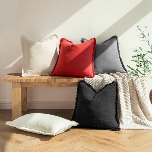 MIULEE Boho Linen Fringe Decorative Throw Pillow Covers Red 20x20 - Image 6