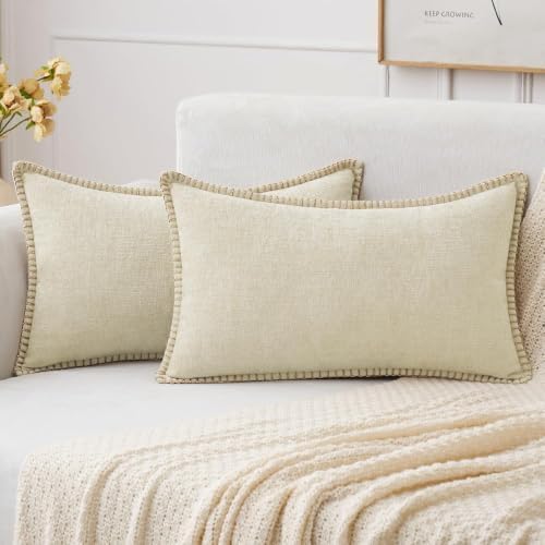 MIULEE Decorative Lumbar Throw Pillow Covers 12x20 Inch Cream White 2 Pack by MIULEE
