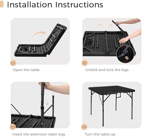 pollilar 34" Folding Card Table Square Portable with Detachable Legs Black - Image 6