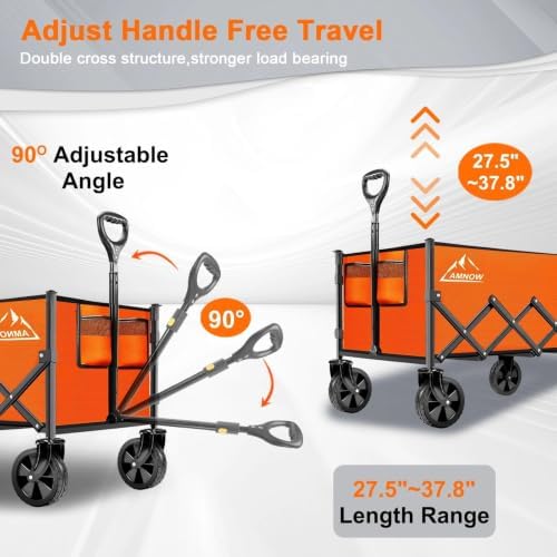 AMNOW 100L Collapsible Wagon Cart with All Terrain Wheels, 350LBS, Orange - Image 4