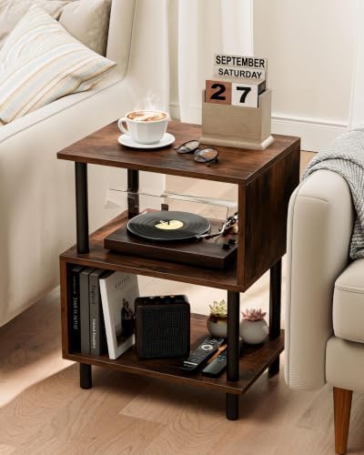 Frylr Small Side Table, End Table and Nightstand with 3-Tier Wood Shelves, Sturdy Metal Frame with 44 LBS Capacity per Shelf, Easy to Assemble for Living Room or Bedroom,Dark Brown - Image 5