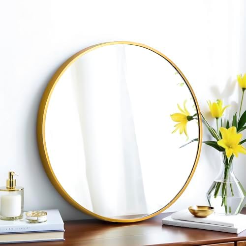 SCWF-GZ 20" Round Mirror Circle Wall Mounted Hanging/Against Wall Gold by SCWF-GZ