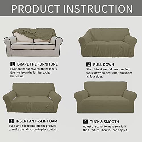 Easy-Going Stretch Chair Slipcover with Arm Washable Khaki - Image 5