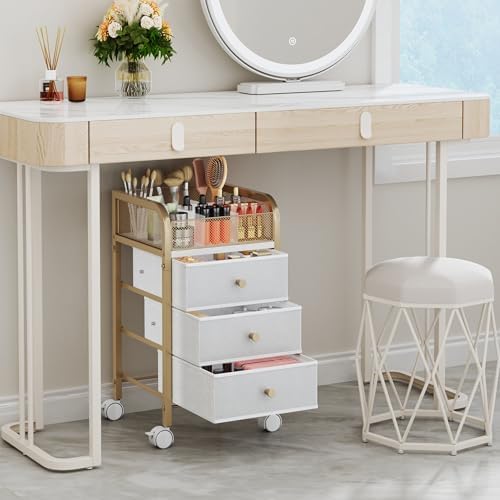 SWTYMIKI Rolling Makeup Organizer Cart - Under Desk Vanity Makeup Storage with 3 Non-woven Drawers, Nail Cart Organizer Cosmetic Display Cases Cabinet for Skin Care Perfume Nail Polish Brush Hair Tool - Image 3