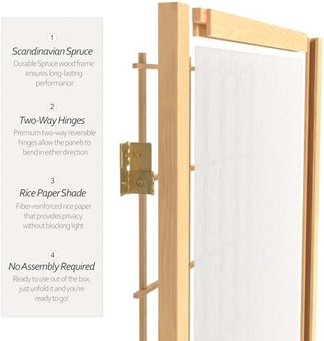 4 ft. Short Window Pane Shoji Screen - Natural - 5 Panels - Image 4