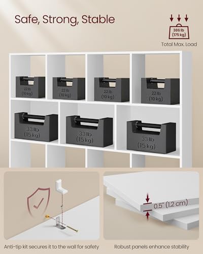 VASAGLE Bookshelf, 12 Cubes Storage Organizer, 49.6 x 9.4 x 39.4 Inches - Image 6