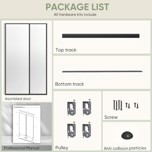 JUBEST 48x80 Mirrored Closet Door, 2-Panels Steel Frame Sliding Mirror Door Top & Bottom Track Kits, One Side Full-Sized Mirror with Safety Backing, Easy to Install, Black - Image 4