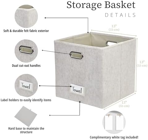 DECOMOMO Felt Storage Bins, 13 inch Cube Storage Bin with Labels - Image 3