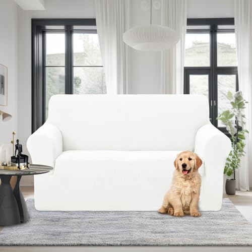 U-NICE HOME Loveseat Cover Stretch Couch Cover Sofa Slipcover, Ivory White - Image 2