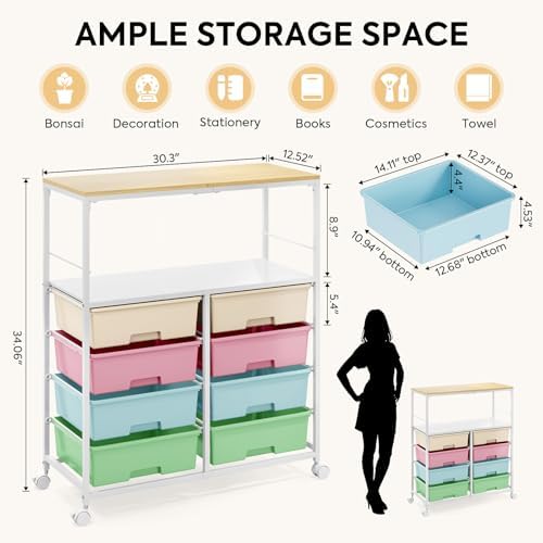 APEXCHASER Rolling Storage Cart with 8 Large Drawers,Wooden Tabletop - Image 3