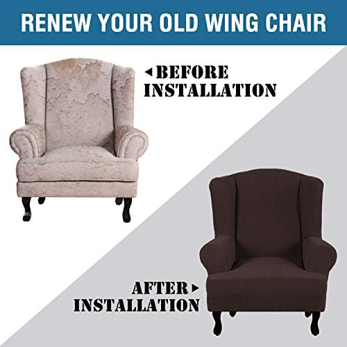 H.VERSAILTEX Wing Chair Slipcover Chair Covers for Wingback Chairs Wingback Chair Covers Slipcovers 1 Piece Stretch Sofa Cover Furniture Protector Soft Spandex Jacquard Checked Pattern, Chocolate - Image 4