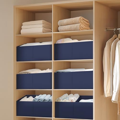 DIMJ Large Closet Shelf Organizer Bins 6 Packs with Handles and Divider, Fabric Trapezoid Storage Baskets, Foldable Clothes Containers Box for Shelf, Towel, Book, Toy, Purse, Hats, Navy Blue - Image 5