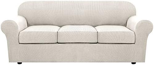 H.VERSAILTEX 4 Piece Stretch Couch Covers for 3 Cushion Couch Sofa Furniture Slipcovers Feature Upgraded Thicker Jacquard Fabric (Sofa, Ivory) by HVERSAILTEX