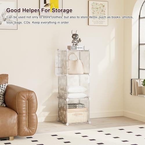 C&AHOME Clover Embossed Storage Organizer with Doors 3-Cube Shelf White - Image 5