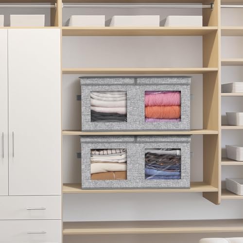 Univivi Large Fabric Storage Bins with Lids for Clothes 2 Pack, Grey - Image 5