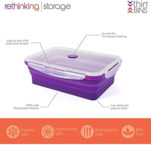 Kitchen Home Thin Bins Collapsible Containers – Set of 2 Extra Large Rectangle Silicone Food Storage Containers – BPA Free, Microwave, Dishwasher and Freezer Safe - Image 6