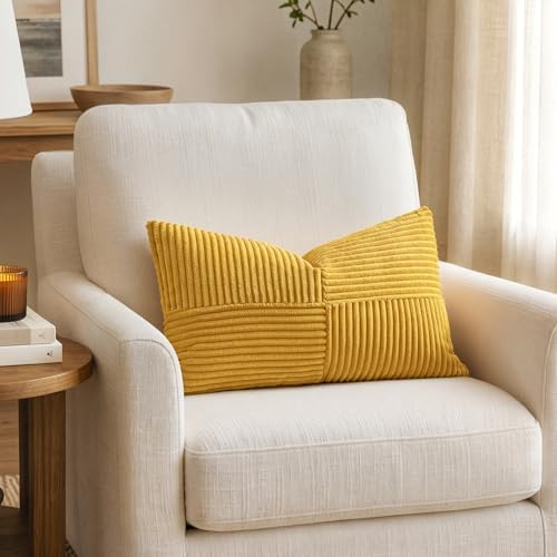 MIULEE Mustard Yellow Decorative Lumbar Throw Pillow Covers 12x20 in 2 Pack - Image 3