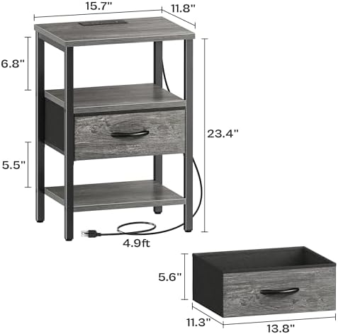 SUPERJARE Nightstand with Charging Station, USB-C Port, Bedside Table - Image 3