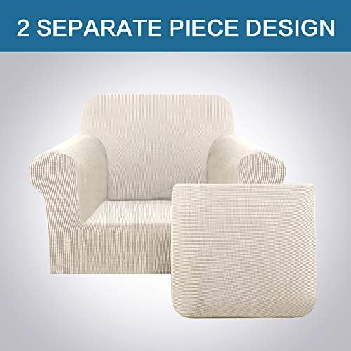 H.VERSAILTEX 2 Piece Couch Cover Stretch Stylish Chair Cover Furniture Cover/Protector Featuring Jacquard Textured Twill Fabric, High Polyester and Spandex Slipcover Machine Washable(Chair, Natural) - Image 5