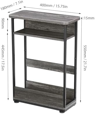 Narrow Side Table,3-Tier Slim End Table with Storage Shelf,Modern Sofa Table Thin Side Table for Narrow and Small Spaces, Skinny Bedside Table Small Nightstand with Magazine Rack Space Saving/Grey - Image 3