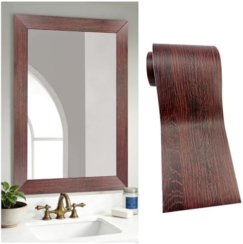 DESOMINOR 27FT Black Border Peel &Stick Black Wood Grain Wallpaper Border Removable Waterproof Bathroom Mirror Frame Sticker (Red, 2'' x 324'') by DESOMINOR