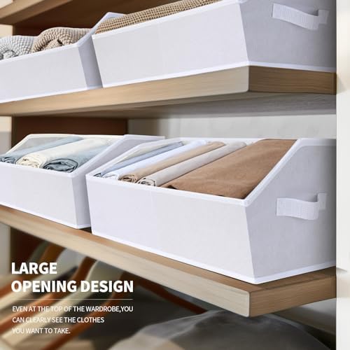 Homsorout Fabric Bins for Organization - Trapezoid Storage Cubes, Large Baskets for Storage, 6 Pack Shelf Baskets, Closet Organizer Bins for Clothes, Books, Home, Office, White - Image 4