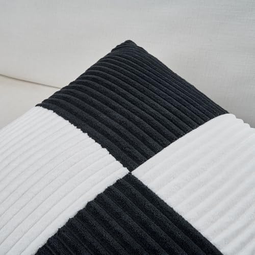Fancy Homi Set of 2 Black White Decorative Throw Pillow Covers 16x16 Inch for Living Room Couch Bed, Modern Farmhouse Boho Home Decor, Soft Striped Corduroy Textured Square Cushion Case 40x40 cm - Image 3