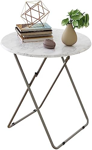 Tv Trays Folding Tray Table Dinner Tray Table Round, Snack Eating Trays Table for Living Room with No Assembly Required&Sturdy, 17.5 x 17.5 x 26 in(White Marble) by Fleecy+day