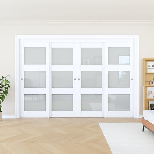 Sliding Closet Door 120"x80", 3 Lite Frosted Glass Door, Need to Assemble - Image 2