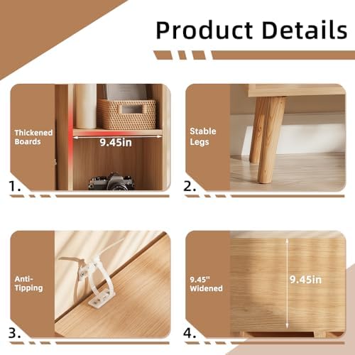 YAHARBO Small Natural Narrow Bookshelf,4 Tier Modern Bookcase with Legs,Bookshelves Wood Storage Shelf,Rustic Book Shelves Cube Organizer,Display Bookcase - Image 3